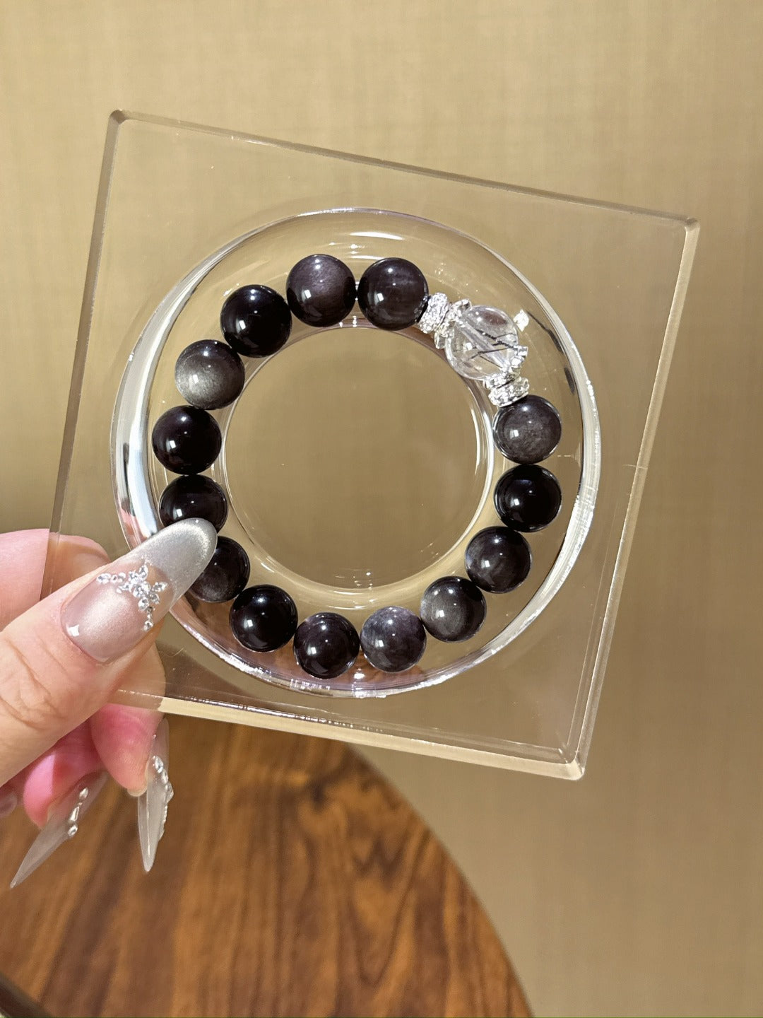 ▫️▪️ Silver obsidian black hair crystal bracelet